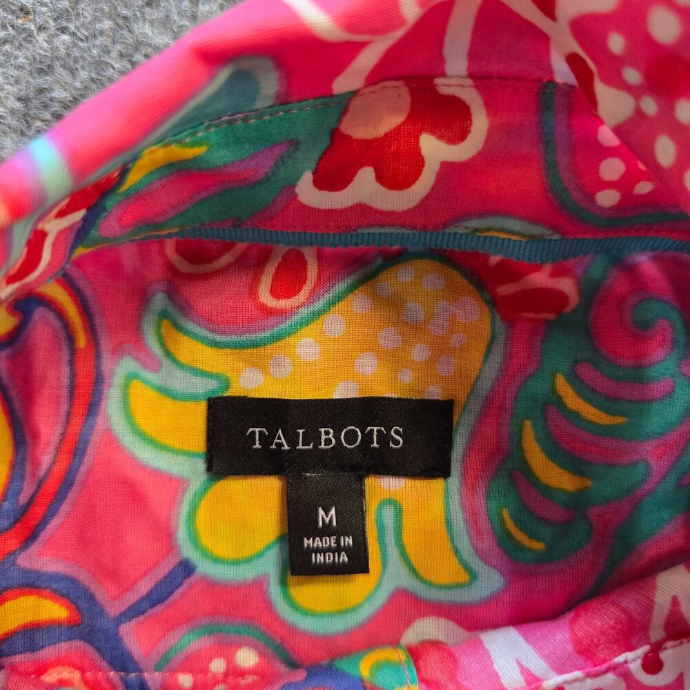 Talbots Top Womens Size Medium Pink Floral Button Up Long Sleeve Colorful Casual - Picture 4 of 9